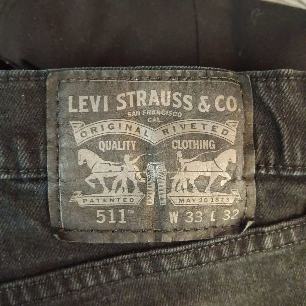 Levis 511 Mens Jeans Black Denim Slim Fit Straight Leg Dark Wash Size W33 L32 - Picture 4 of 7